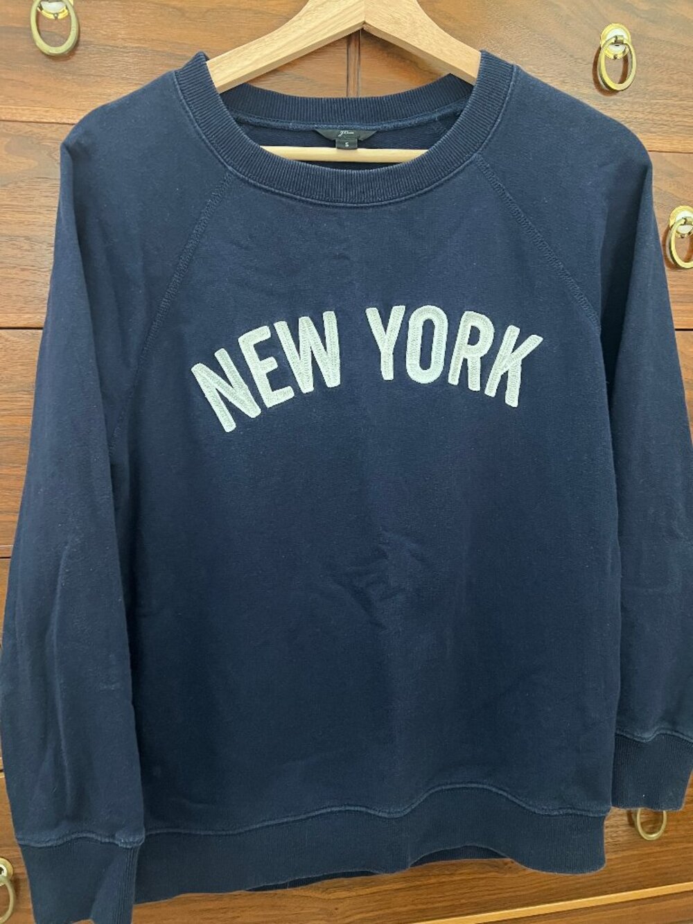 J. Crew New York Embroidered Pullover Navy Blue Small